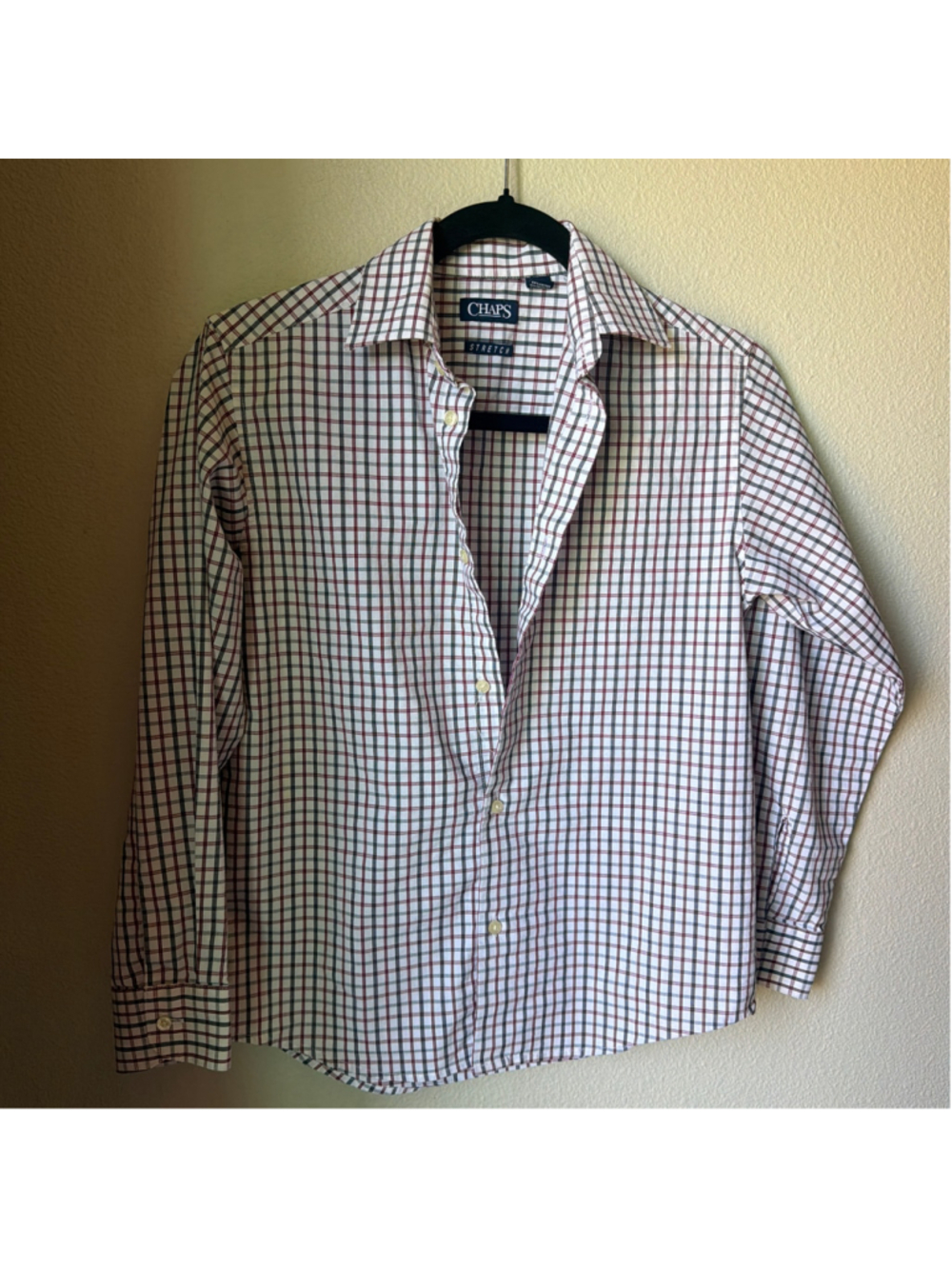 Boys Chaps Button Down Shirt Size 10 White Red Plaid